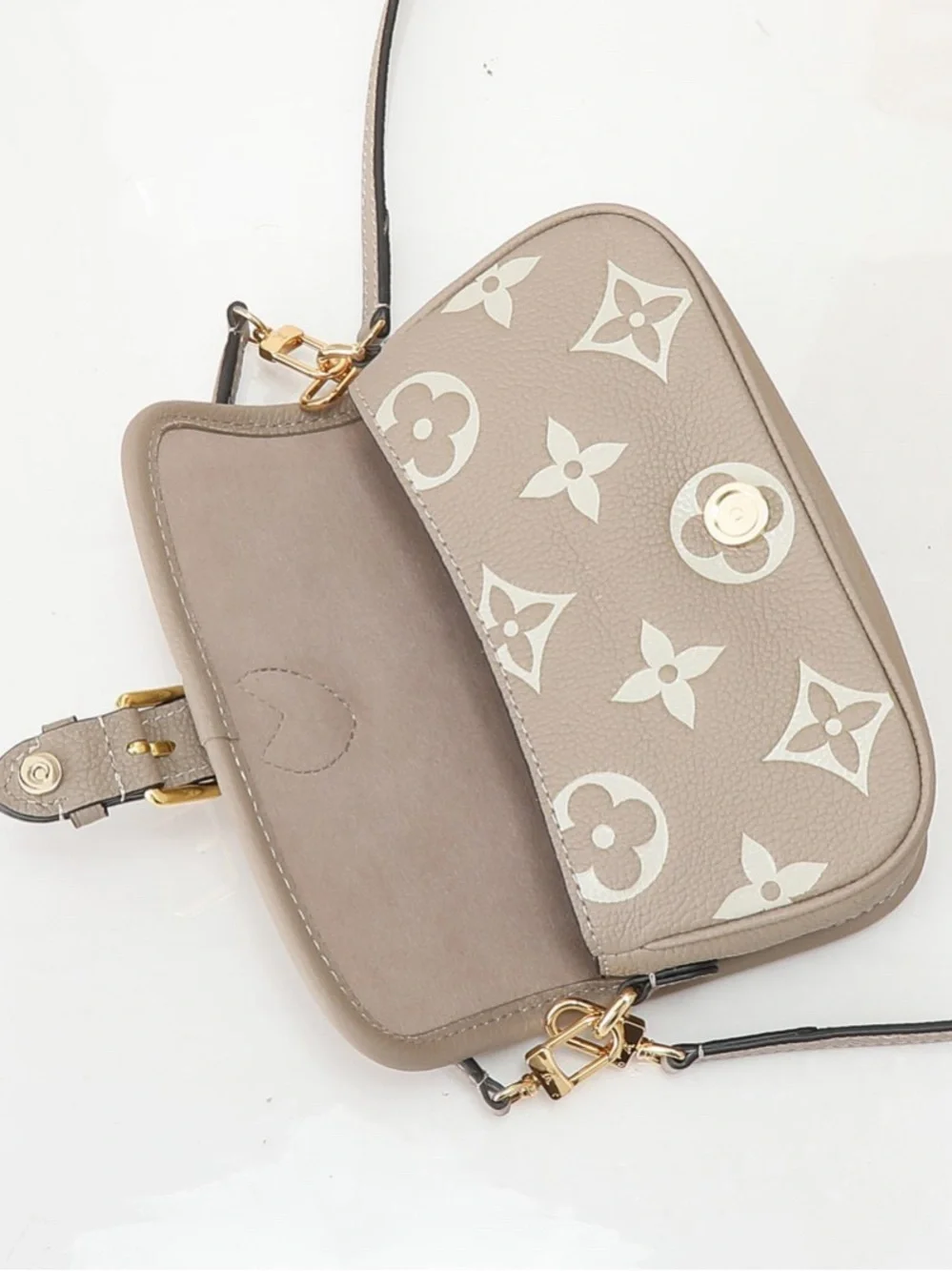 Louis Vuitton Taupe and Cream Mini Monogram Top Handle Bag with Gold Hardware